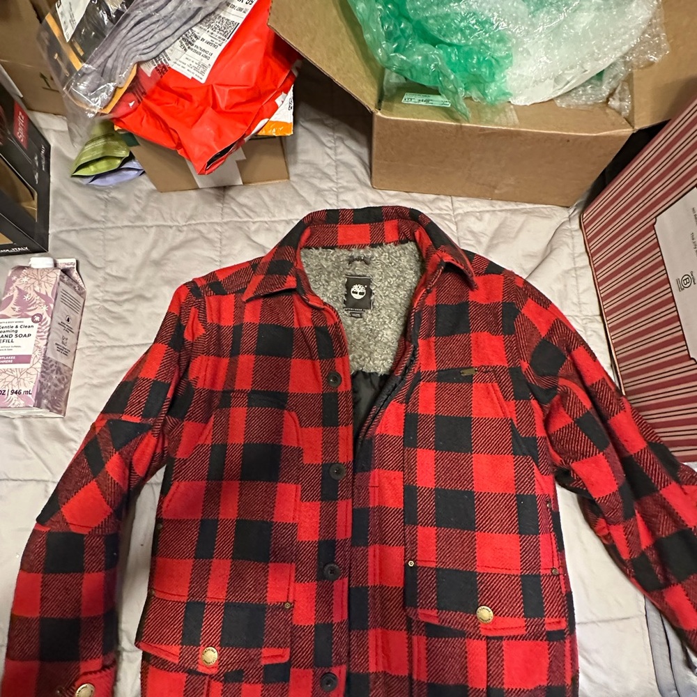 Timberland Red and Black Plaid Shirt Jacket